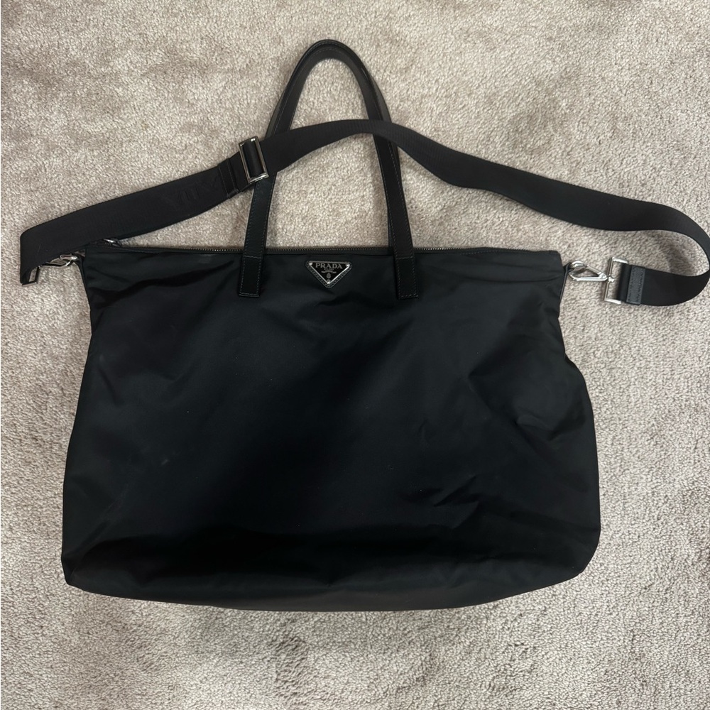 Authentic Prada Black Nylon and Saffiano Leather Shoulder/Messenger/Tote Bag
